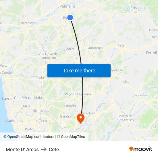 Monte D' Arcos to Cete map