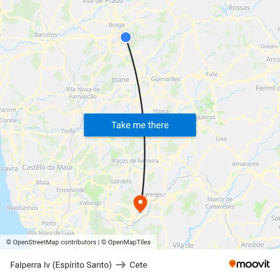 Falperra Iv (Espírito Santo) to Cete map