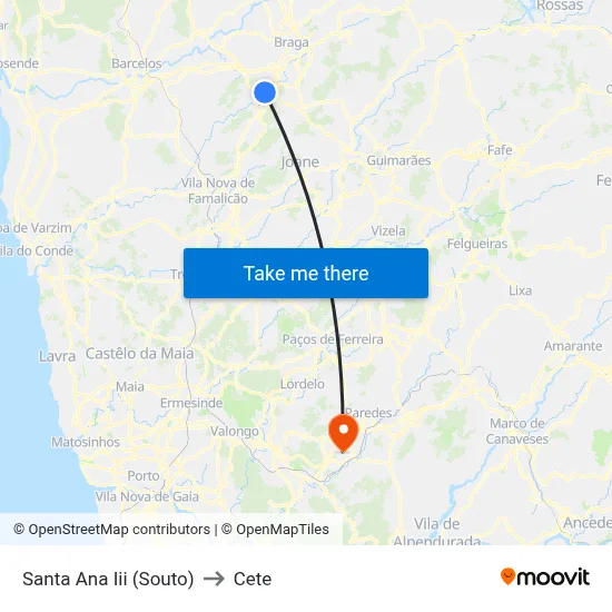 Santa Ana Iii (Souto) to Cete map