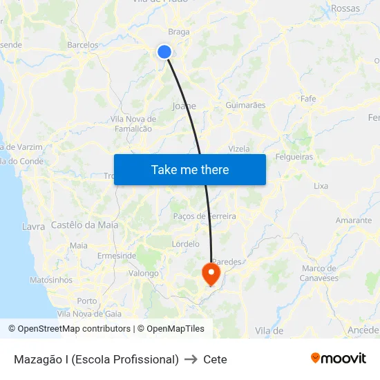 Mazagão I (Escola Profissional) to Cete map
