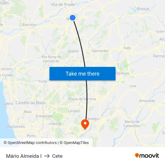 Mário Almeida I to Cete map