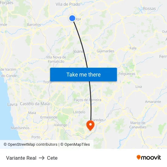 Variante Real to Cete map