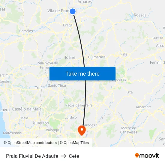 Praia Fluvial De Adaufe to Cete map