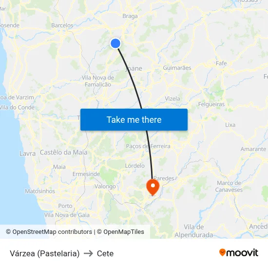 Várzea (Pastelaria) to Cete map
