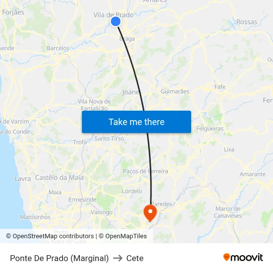 Ponte De Prado (Marginal) to Cete map