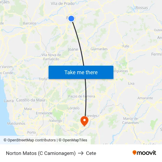 Norton Matos (C Camionagem) to Cete map