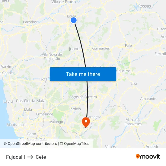 Fujacal I to Cete map