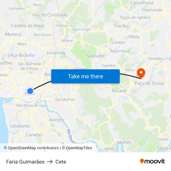 Faria Guimarães to Cete map
