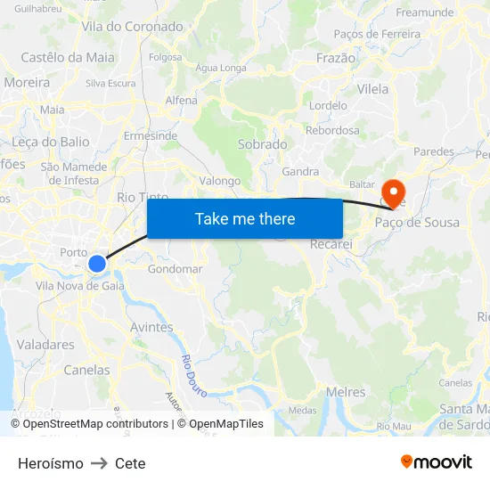 Heroísmo to Cete map