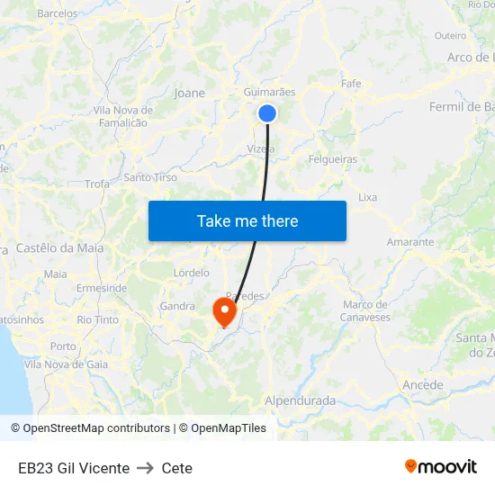EB23 Gil Vicente to Cete map