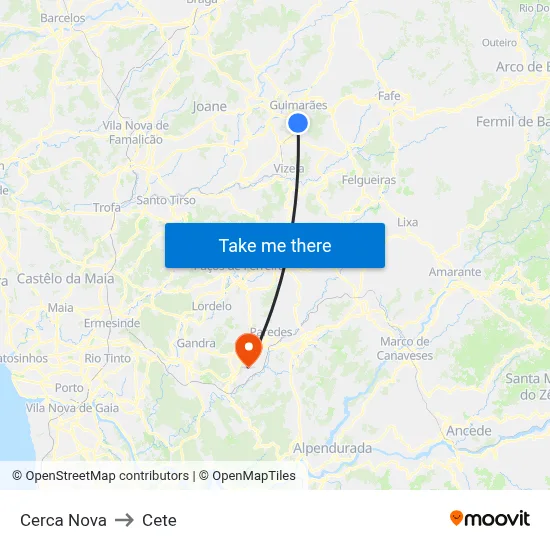 Cerca Nova to Cete map