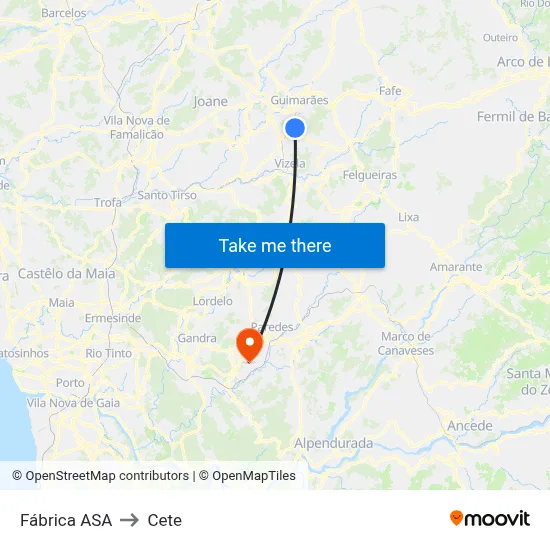 Fábrica ASA to Cete map