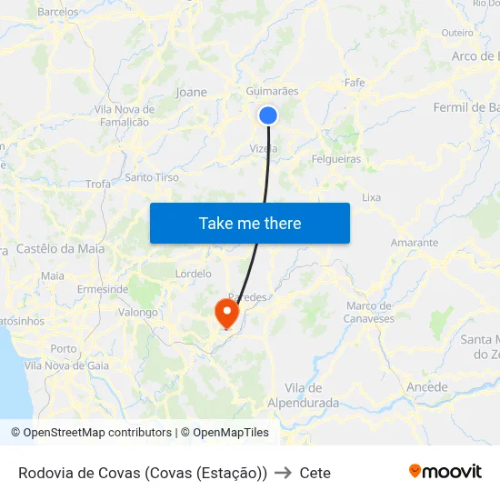 Rodovia de Covas (Covas (Estação)) to Cete map