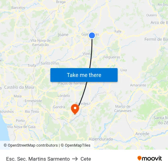 Esc. Sec. Martins Sarmento to Cete map