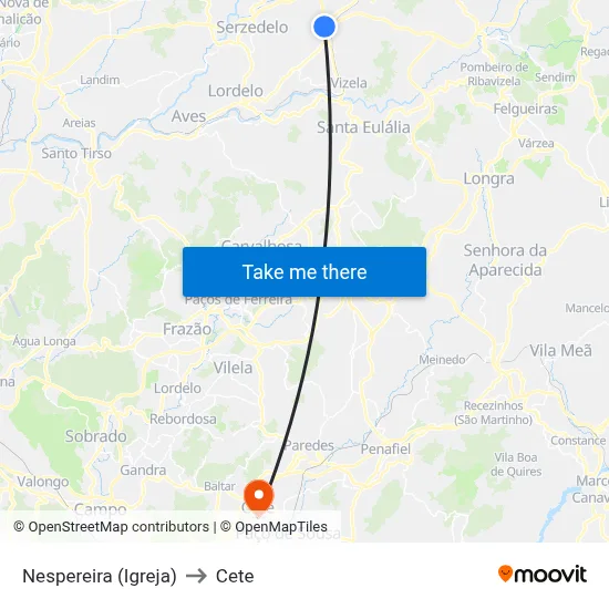 Nespereira (Igreja) to Cete map