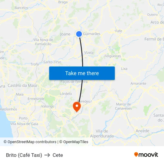 Brito (Café Taxi) to Cete map