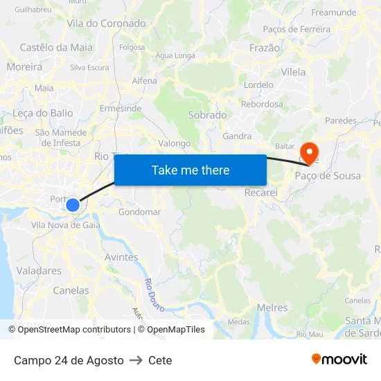 Campo 24 de Agosto to Cete map