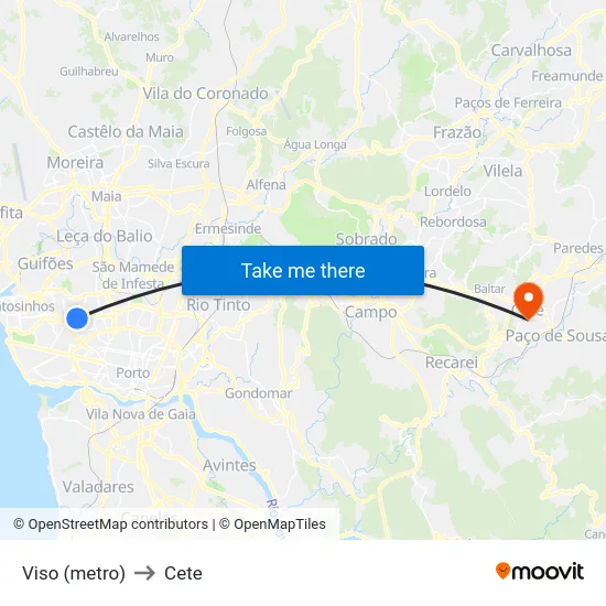 Viso (metro) to Cete map