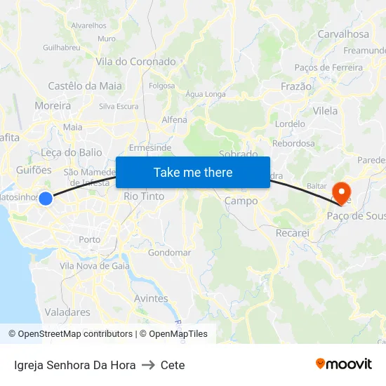 Igreja Senhora Da Hora to Cete map
