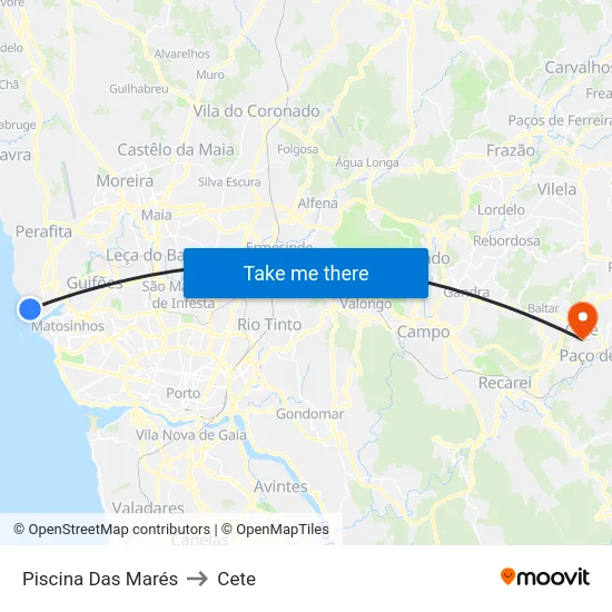Piscina Das Marés to Cete map