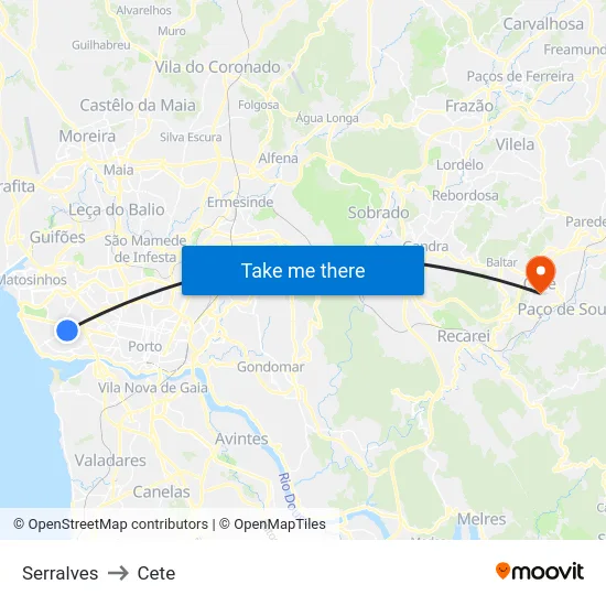 Serralves to Cete map