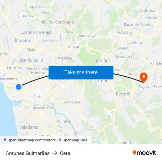 Antunes Guimarães to Cete map