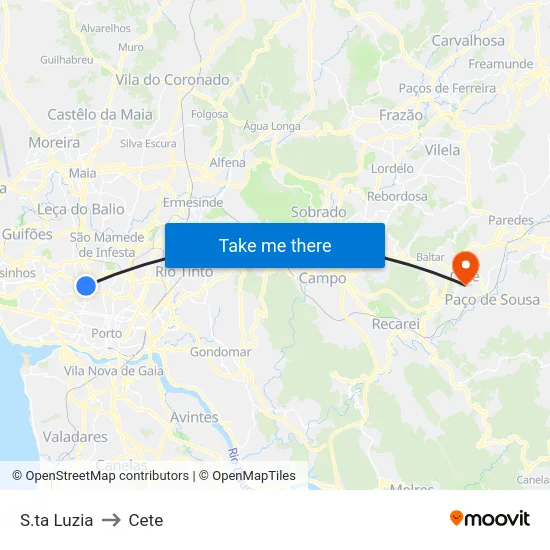 S.ta Luzia to Cete map