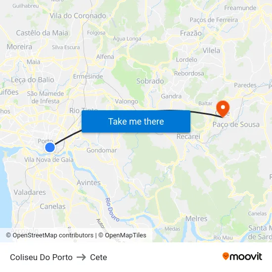Coliseu Do Porto to Cete map