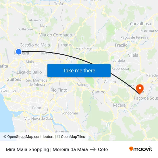 Mira Maia Shopping | Moreira da Maia to Cete map