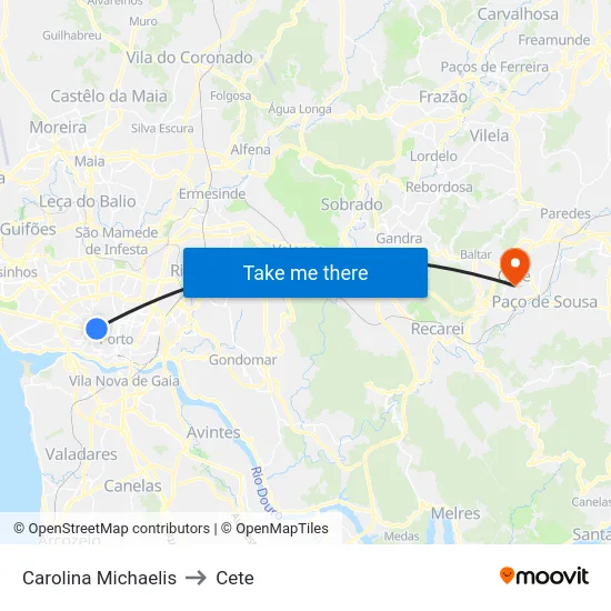 Carolina Michaelis to Cete map