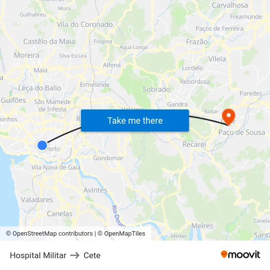Hospital Militar to Cete map