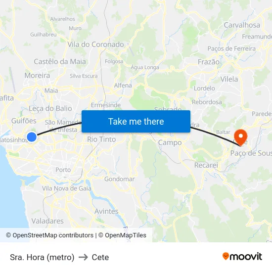 Sra. Hora (metro) to Cete map