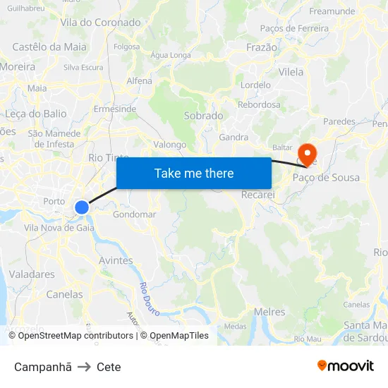 Campanhã to Cete map