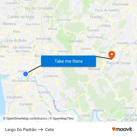 Largo Do Padrão to Cete map