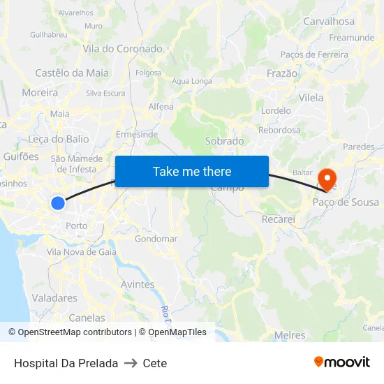 Hospital Da Prelada to Cete map