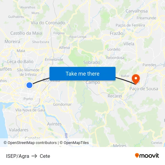 ISEP/Agra to Cete map