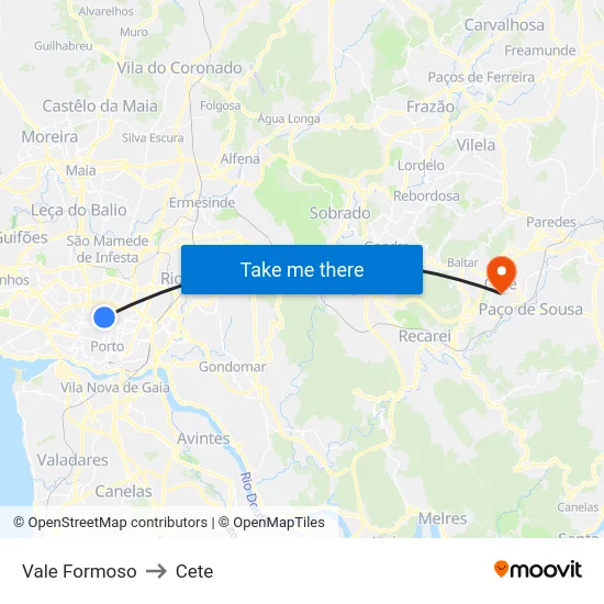 Vale Formoso to Cete map