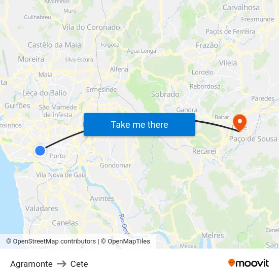 Agramonte to Cete map