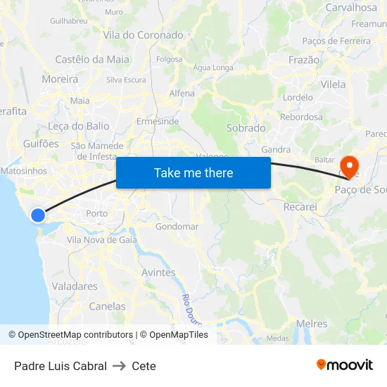 Padre Luis Cabral to Cete map