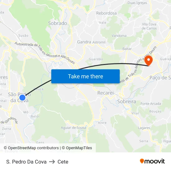 S. Pedro Da Cova to Cete map