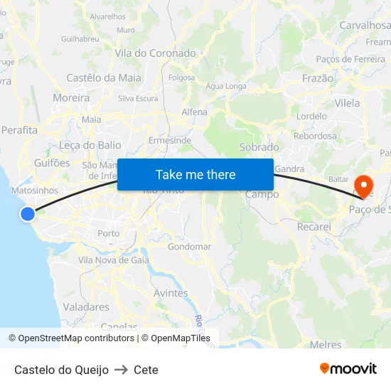 Castelo do Queijo to Cete map