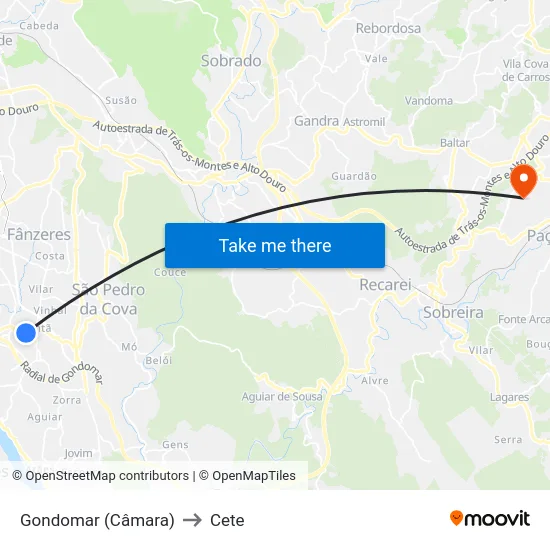 Gondomar (Câmara) to Cete map