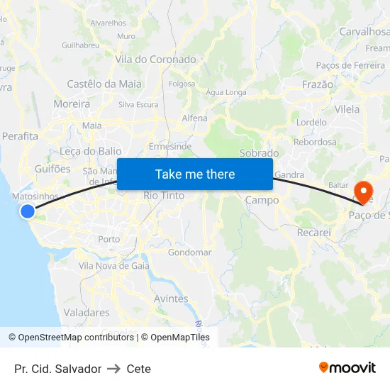Pr. Cid. Salvador to Cete map