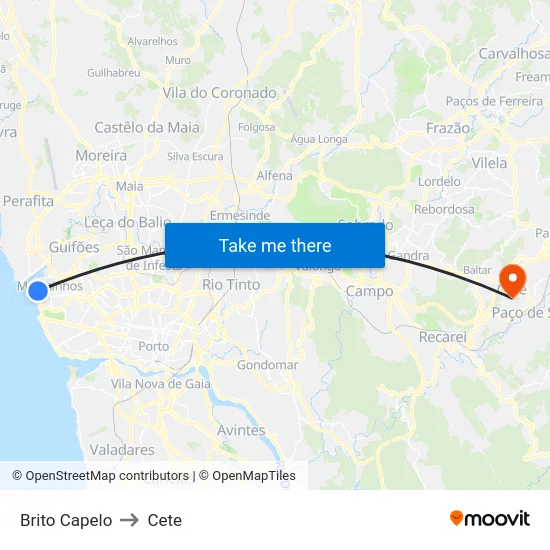 Brito Capelo to Cete map