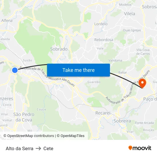 Alto da Serra to Cete map