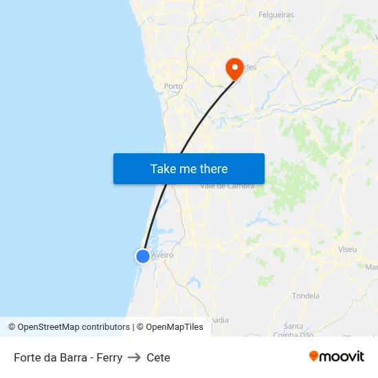 Forte da Barra - Ferry to Cete map