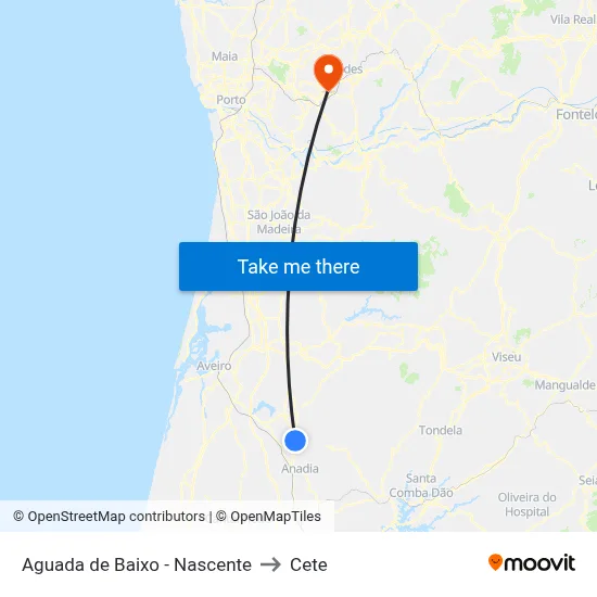 Aguada de Baixo - Nascente to Cete map