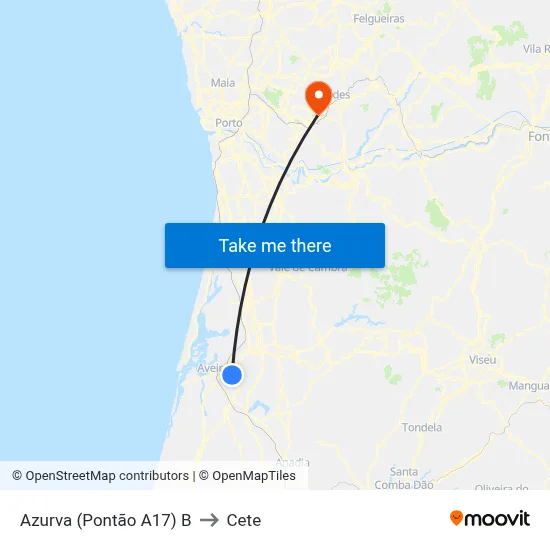 Azurva (Pontão A17) B to Cete map