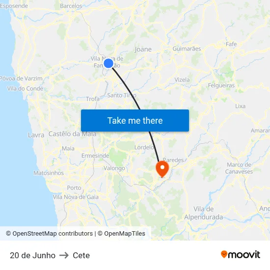20 de Junho to Cete map