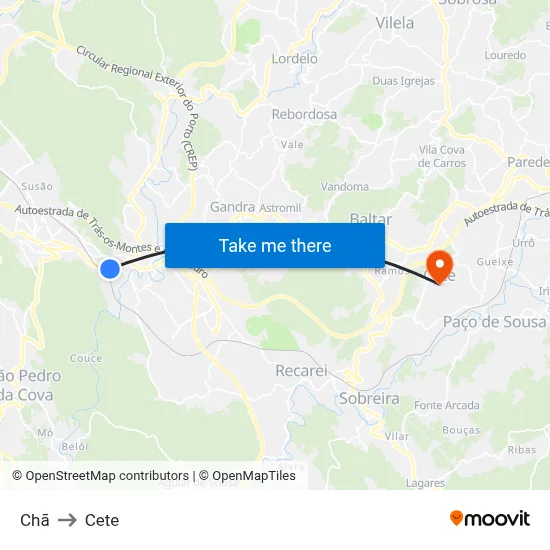 Chã to Cete map